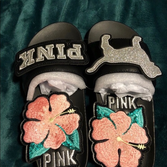 BNWT Pink Victoria’sSecret Hibiscus/PINKDog Slides - Picture 3 of 8
